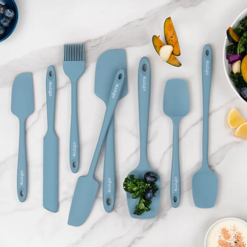8-Piece Teal & Grey Silicone Spatula Collection 3