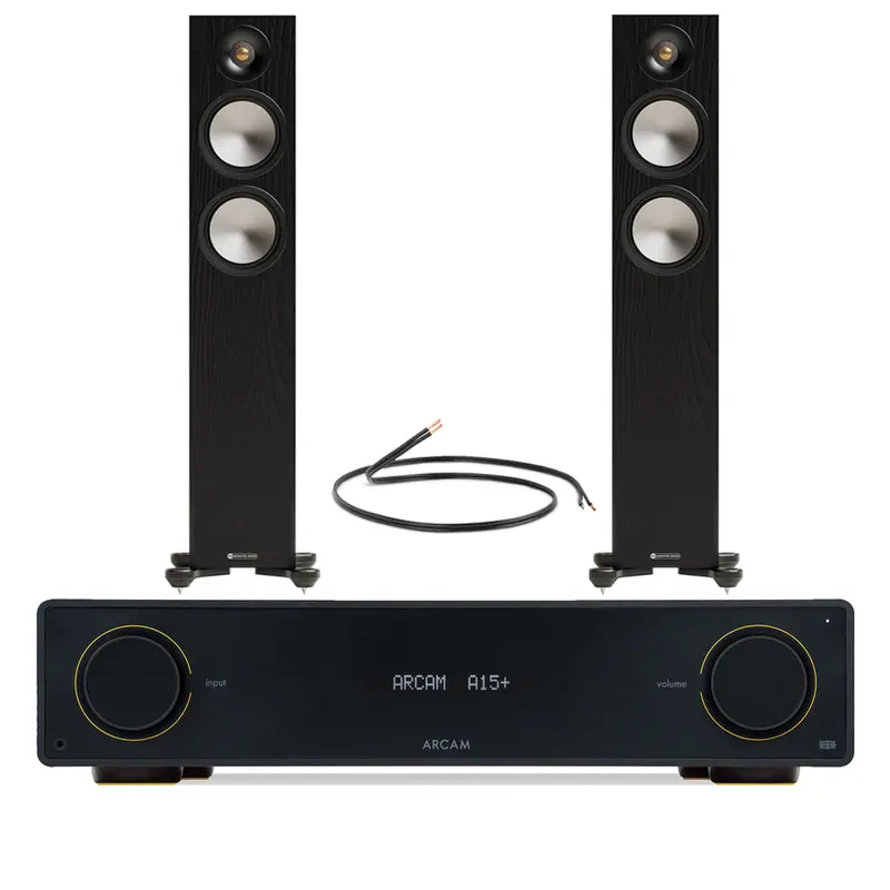 Arcam A15+ Amplifier + Monitor Audio Bronze 300 7G Floorstanding Speakers (Black) 1