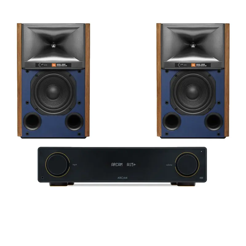 Arcam A15+ Black Integrated Amplifier + Jbl 4309 Walnut Studio Bookshelf Speakers 1