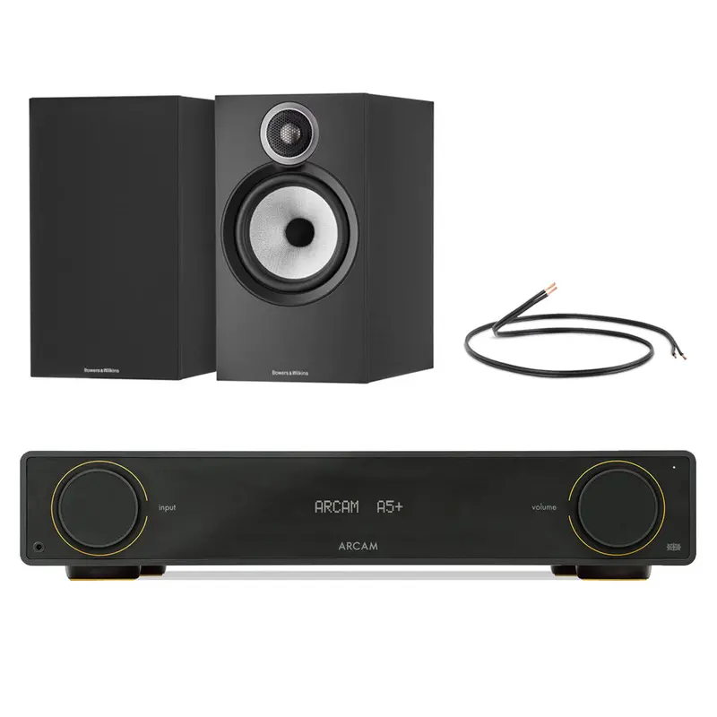 Arcam A5+ Amplifier + Bowers & Wilkins 606 S3 Standmount Speakers (Black) 1