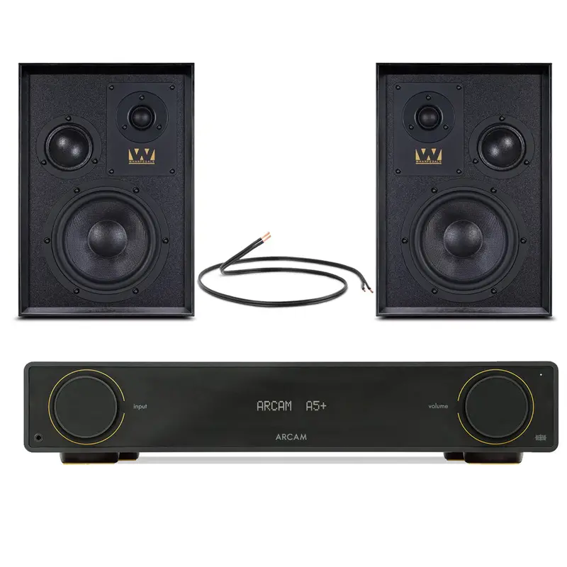 Arcam A5+ Amplifier + Wharfedale Super Denton Heritage Bookshelf Speakers (Black) 1