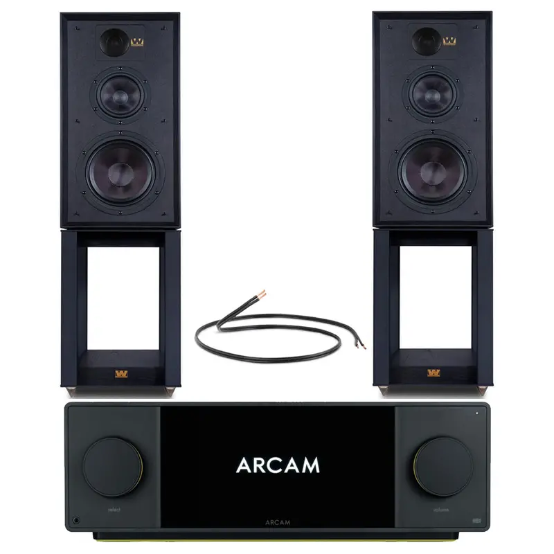 Arcam Radia Sa45 Streaming Amplifier Hi-Fi System – Includes Wharfedale Linton Heritage Speakers & Matching Stands (Black) 1