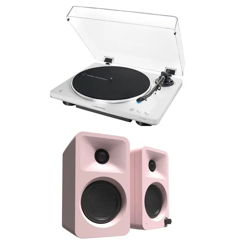 Audio-Technica At-Lp70Xbt Turntable + Kanto Ora Pink Speakers Hi-Fi Package – Fully Automatic, Bluetooth 1