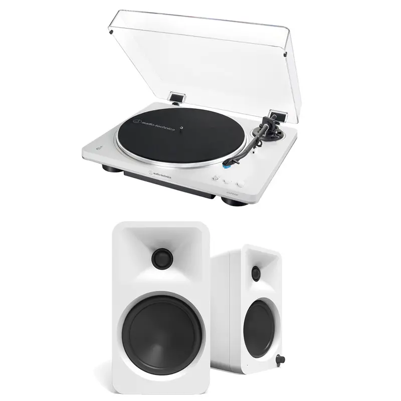 Audio-Technica At-Lp70Xbt Turntable + Kanto Ora4 White Speakers Hi-Fi Package – 140W, Bluetooth, Fully Automatic 1