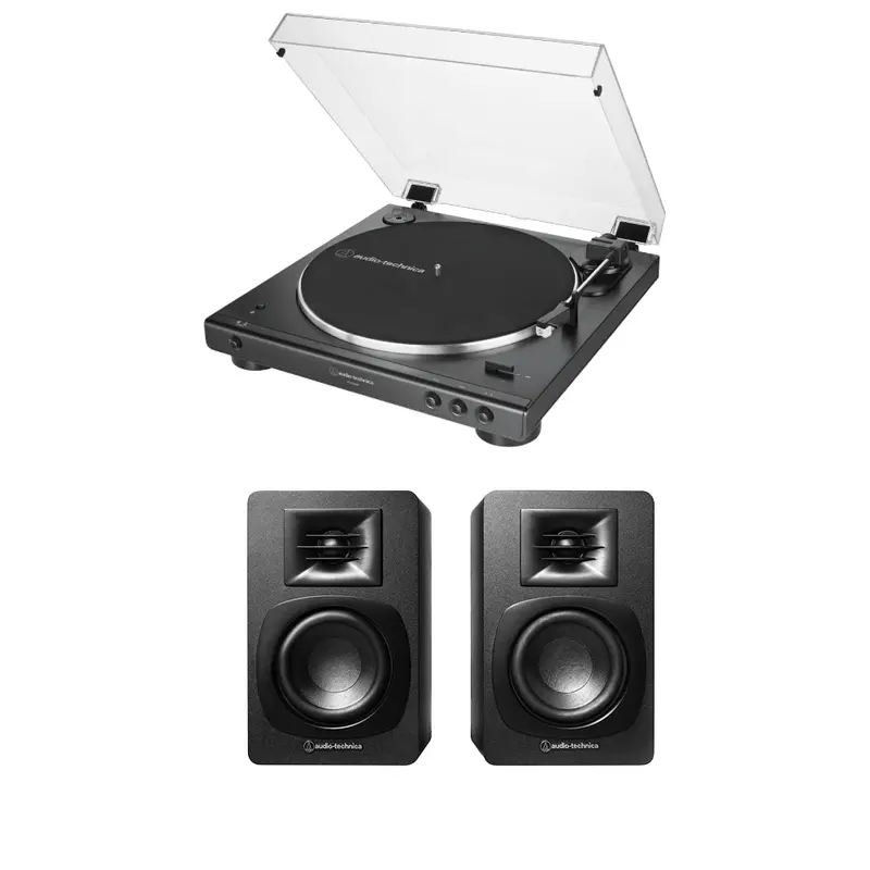 Audio-Technica Atlp60Xbt Black Automatic Bluetooth Turntable + At-Sp3X Speaker Bundle 1