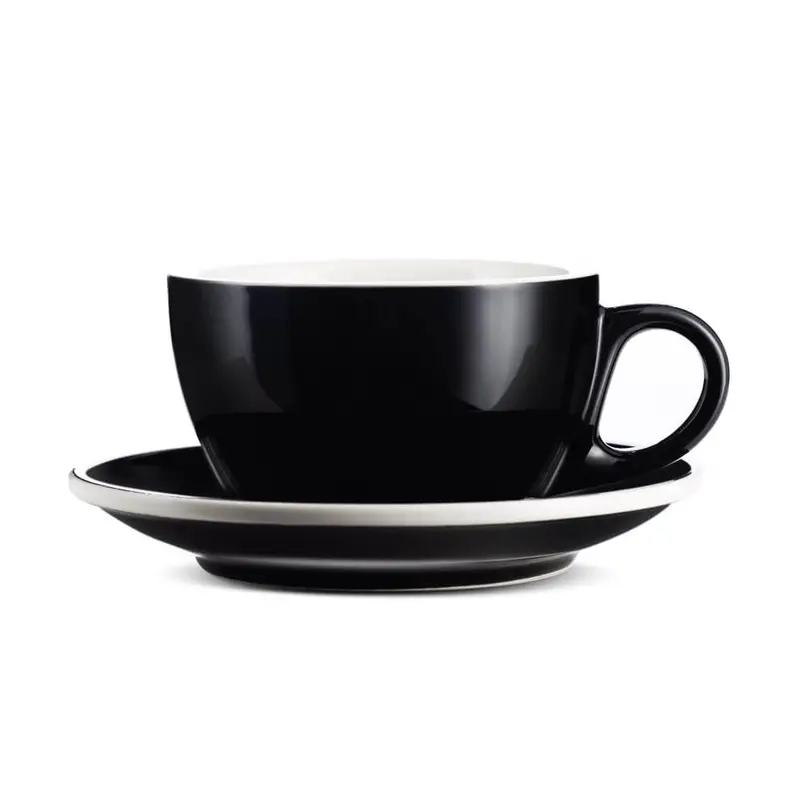 Black Porcelain Latte Cup And Saucer – 12 Oz (355 Ml) By Espresso Parts 1