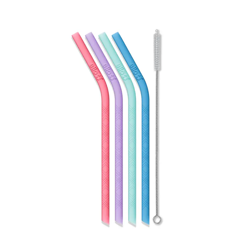 Child-Safe Reusable Silicone Straws – 4-Pack With Cleaning Brush 1