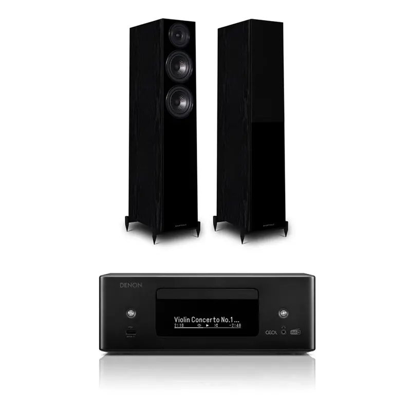 Denon Rcd-N12Dab All-In-One System + Wharfedale Diamond 12.3 Floorstanders – Black & Oak 1