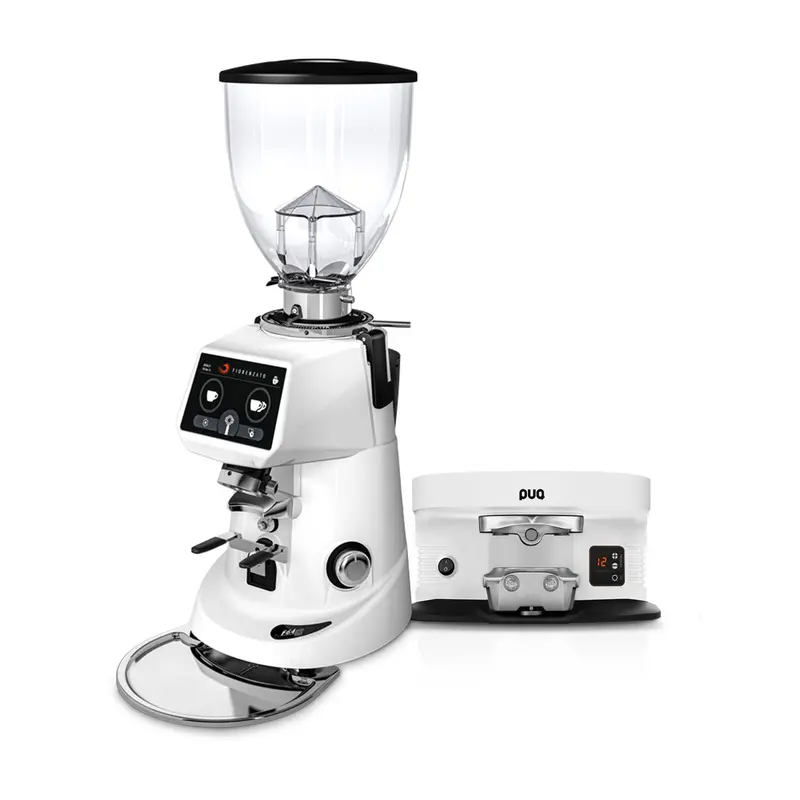 Fiorenzato F64 Evo Pro Grinder + Puqpress M4 Tamping Station Bundle – White/White 1
