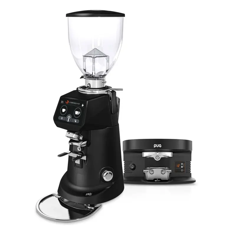 Fiorenzato F83 E Pro Grinder + Puqpress M4 Tamping Station Bundle – Black/Black 1