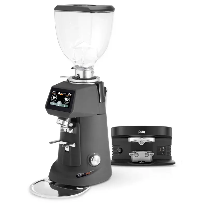 Fiorenzato F83 E Pro Sense Grinder + Puqpress M4 Tamping Station Bundle – Black/Black 1