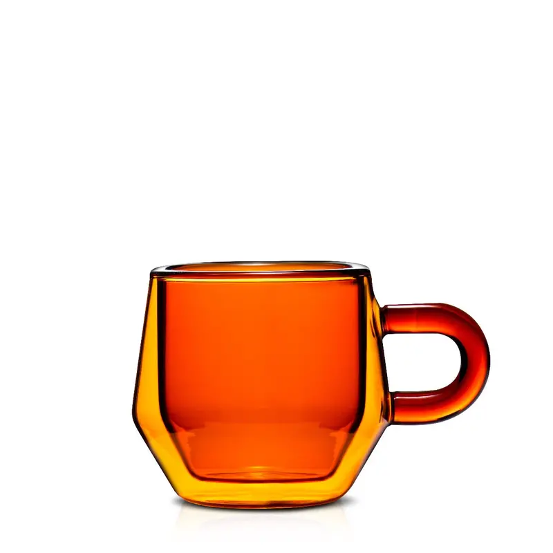 Hearth Double-Wall Amber Glass Mug – 4 Oz (120 Ml), 2-Pack 1