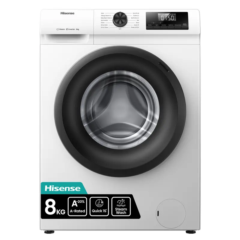 Hisense Wf1Q8041Bw 8Kg Freestanding Steam Washing Machine – 1400 Rpm, White 1