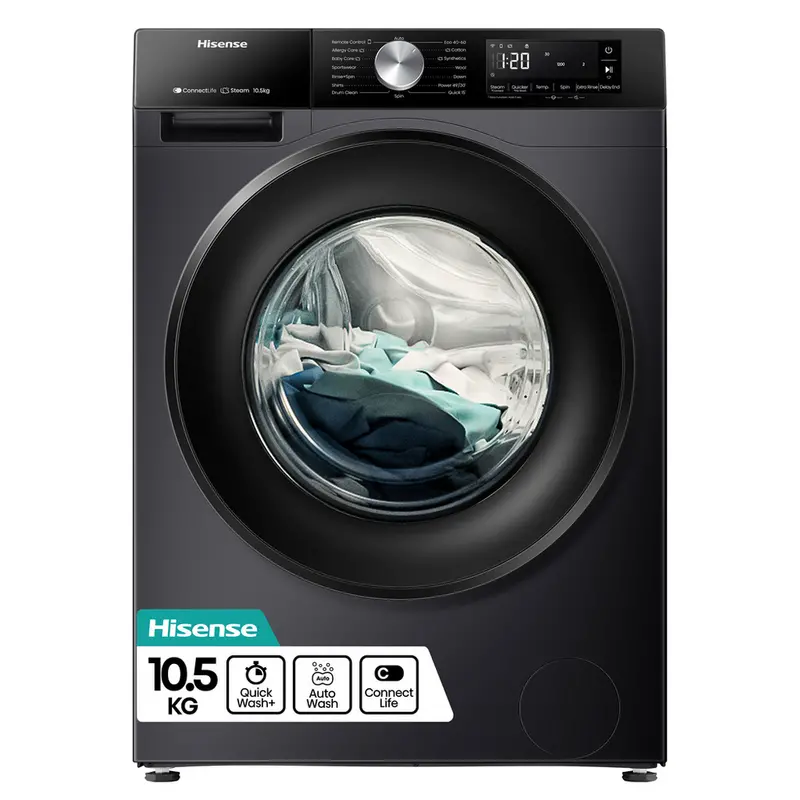 Hisense Wf3S1043Bb3 – 10.5Kg Freestanding Washing Machine With 1400 Rpm & Wifi (Jet Black) 1