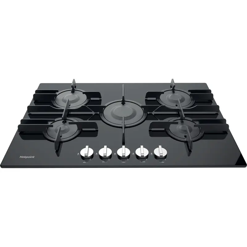 Hotpoint Ftghg751Dhbk 75Cm Black Glass-Topped Gas Hob With Vertical Flame Tech 1