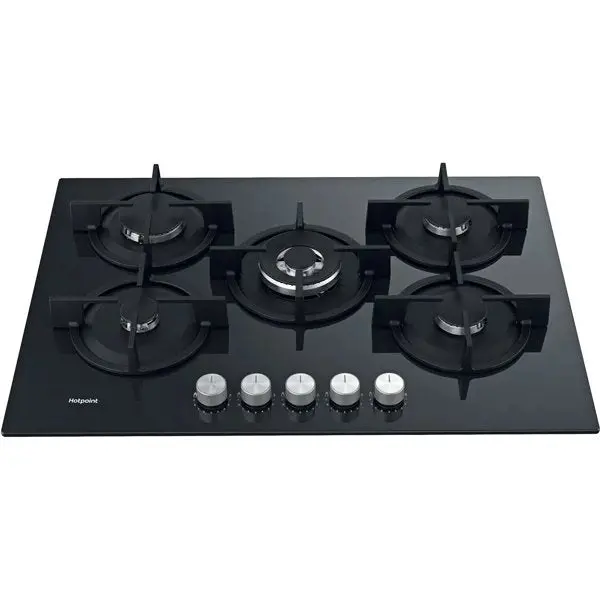 Hotpoint Hgs72Sbk 60Cm Black Gas Hob With Cast-Iron Pan Supports 1