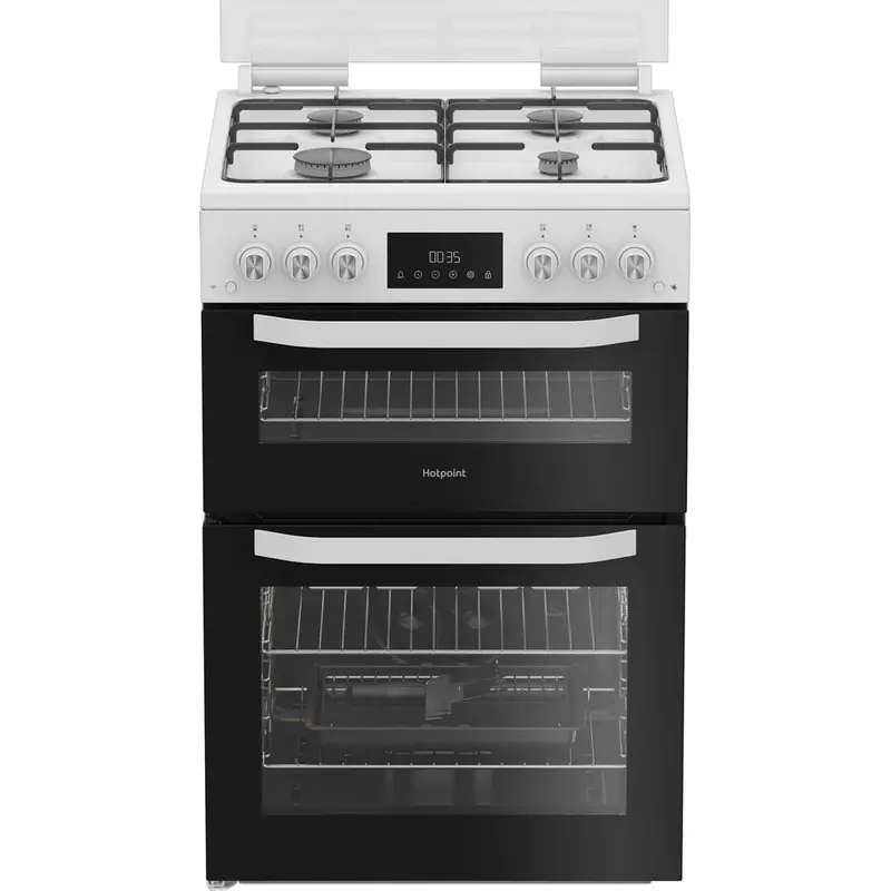 Hotpoint Htg6Gdcw Freestanding Gas Twin Cooker – Glass Lid Design, Clean White Finish 1