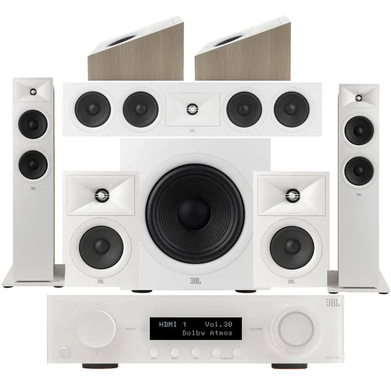 Jbl Ma710 8K Av Receiver With Stage 260F 5.1.2 Speaker Package – White 1