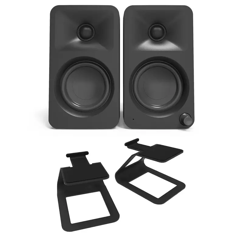 Kanto Ora 100W Powered Reference Desktop Speakers With Bluetooth & Black Se2 Stands 1