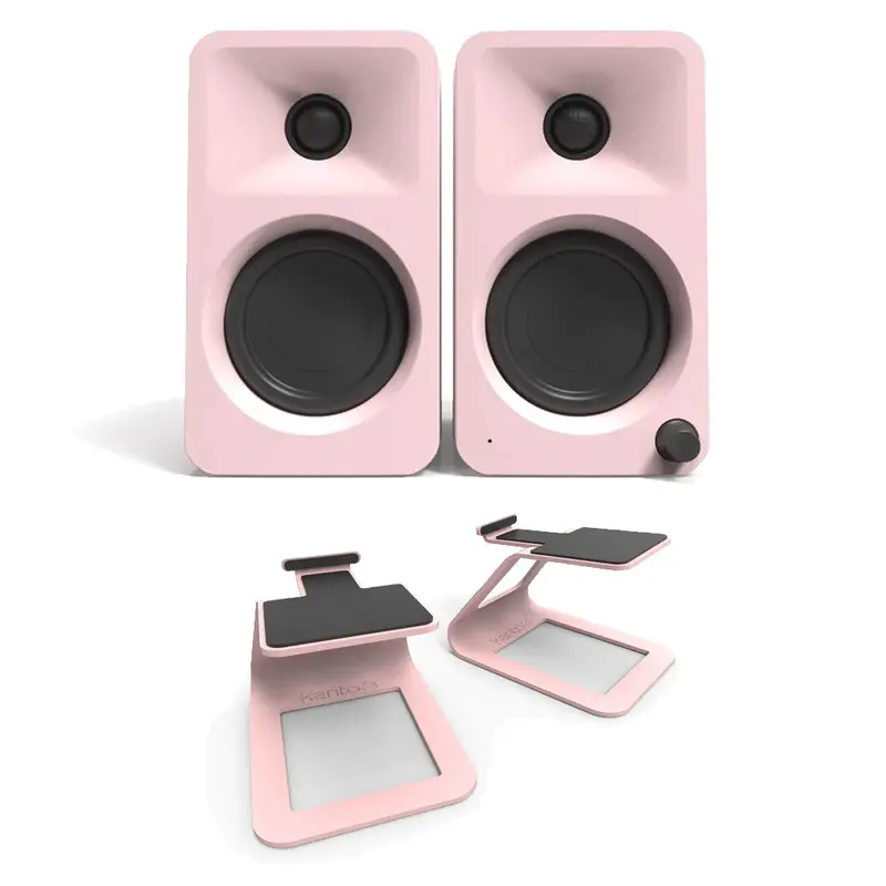 Kanto Ora 100W Powered Reference Desktop Speakers With Bluetooth & Pink Se2 Stands 1