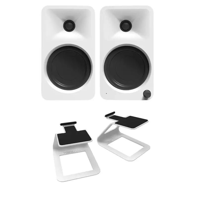 Kanto Ora 100W Powered Reference Desktop Speakers With Bluetooth & White Se2 Stands 1