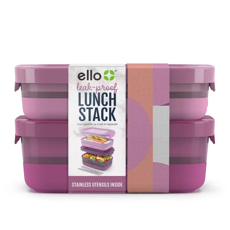 Lunch Bento Stack 2-Piece Modular Plastic Food Storage Set 3