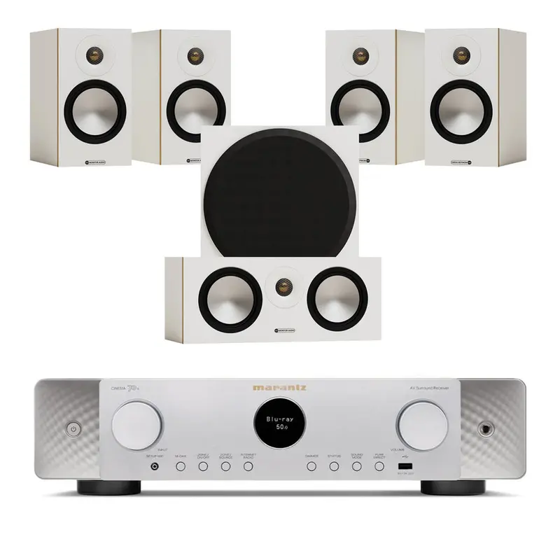 Marantz Cinema 70S Av Receiver (7.2-Ch) + Monitor Audio Bronze 50 7G 5.1 Speaker Package – Silver/White 1