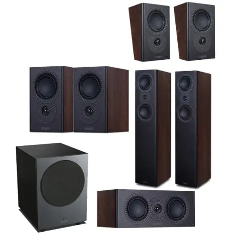 Mission Lx Mkii 5.1.2 Dolby Atmos Speaker Set – Walnut Cabinets & Black Subwoofer 1