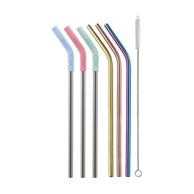 Mixed-Length Stainless & Silicone Reusable Straws (6-Pack) 1
