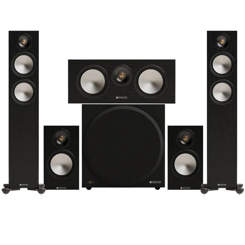 Monitor Audio Bronze 300 7G 5.1 Floorstanding & Bronze 50 Bookshelf Speaker Bundle – Black Finish 1