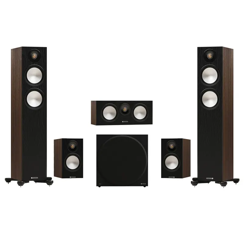 Monitor Audio Bronze 300 7G 5.1 Floorstanding & Bronze 50 Bookshelf Speaker Bundle – Walnut Finish 1