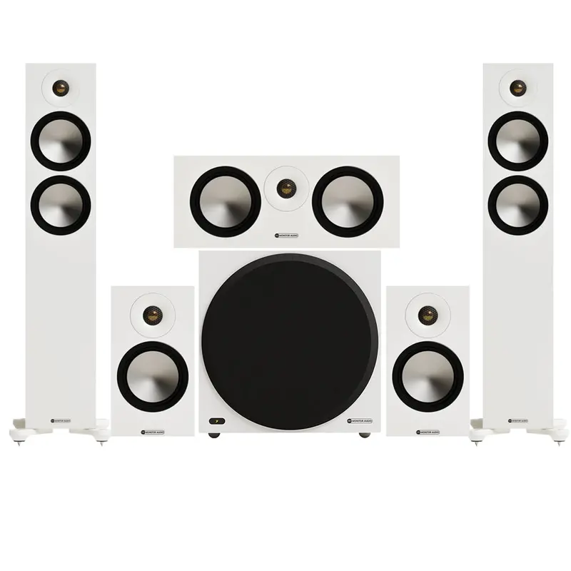 Monitor Audio Bronze 300 7G 5.1 Floorstanding & Bronze 50 Bookshelf Speaker Bundle – White Finish 1