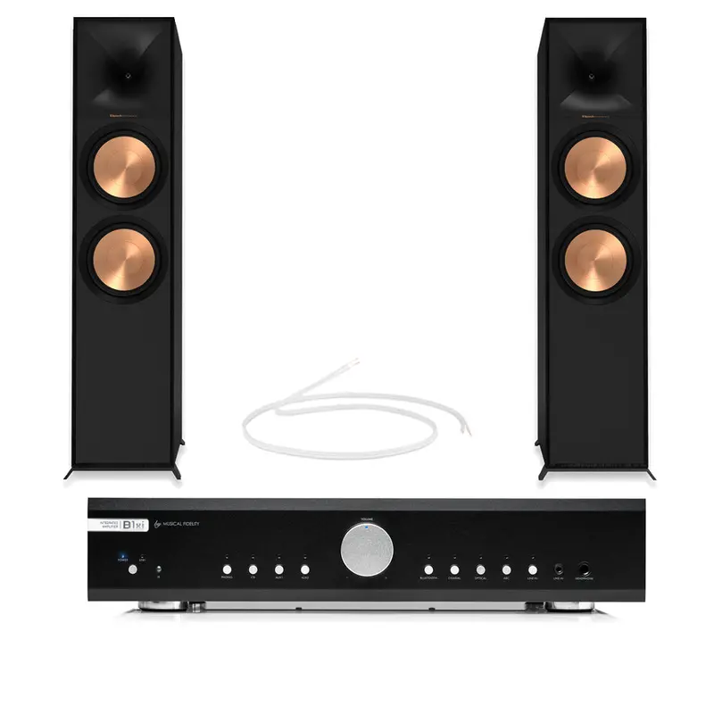 Musical Fidelity B1Xi Amplifier + Klipsch R-800F Floorstanding Speakers – Black Hi-Fi System 1