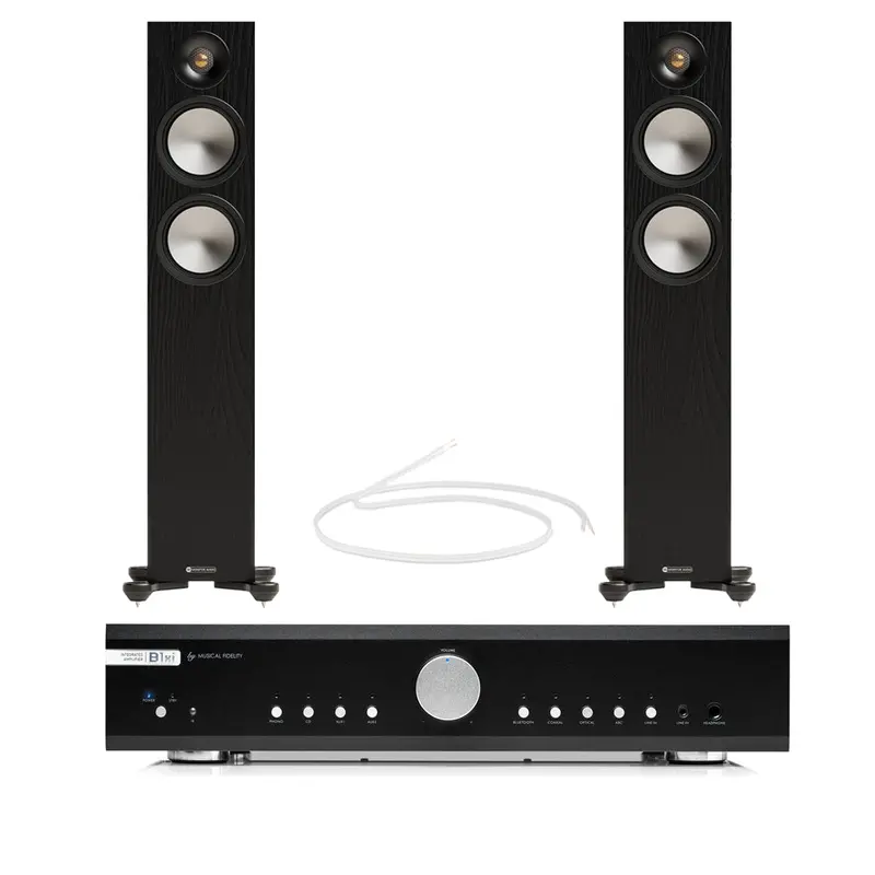 Musical Fidelity B1Xi + Monitor Audio Bronze 300 7G Floorstanding Speakers – Premium Black Pair 1