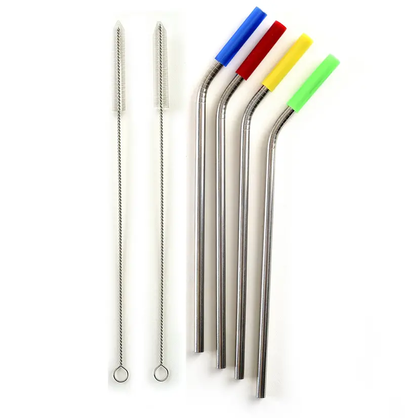 Norpro Stainless Steel Drinking Straws With Silicone Tips – 8-Inch, Includes 2 Cleaning Brushes (4-Pack) 1