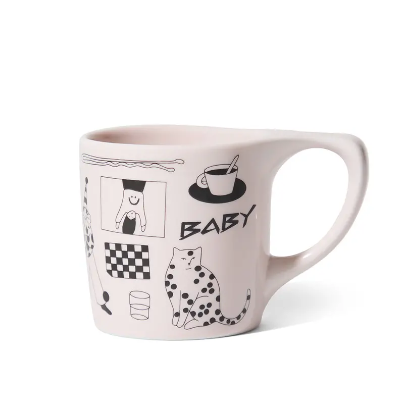 Notneutral × Katya Krasnova Lino Ceramic Mug – 10 Oz, Cats & Tats Pink 1