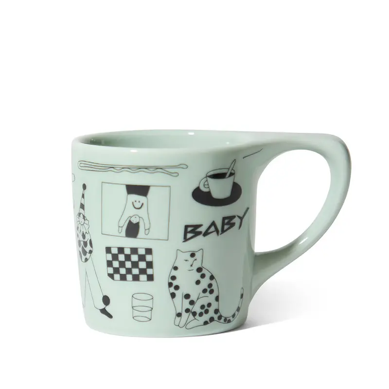 Notneutral × Katya Krasnova Lino Ceramic Mug – 10 Oz, Cats & Tats Sage 1