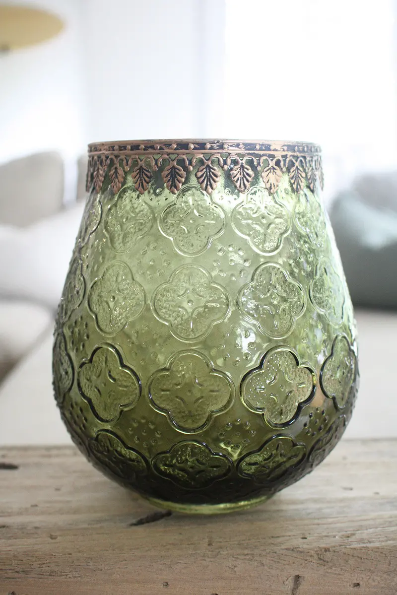 Olive Glass Xl Votive Candle Holder – Textured Handblown Design 1
