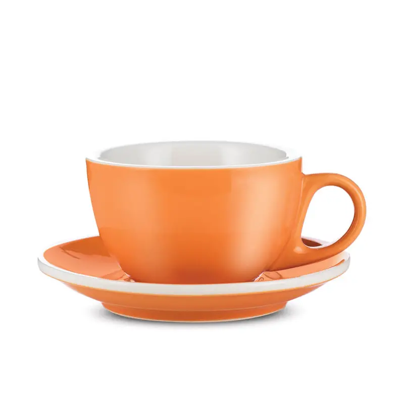 Orange Porcelain Cappuccino Cup And Saucer – 6 Oz (195 Ml) By Espresso Parts 1