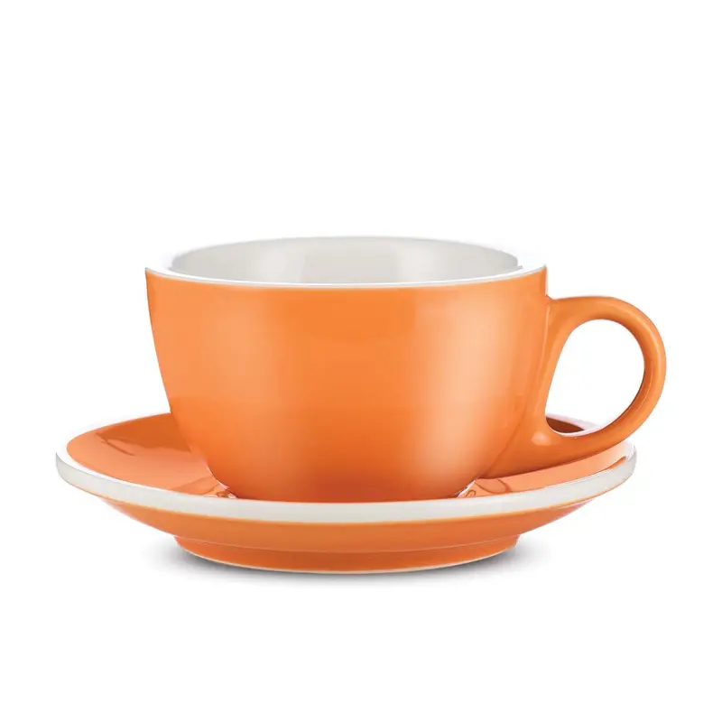 Orange Porcelain Latte Cup And Saucer – 12 Oz (355 Ml) By Espresso Parts 1
