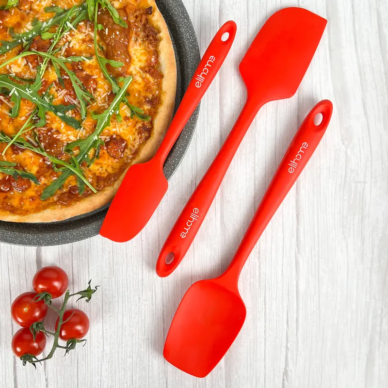 Red 3-Piece Silicone Spatula Set For Baking And Cooking 1