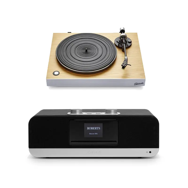 Roberts Stylus Luxe Turntable & Blutune 300L Hi-Fi System – Black Package 1