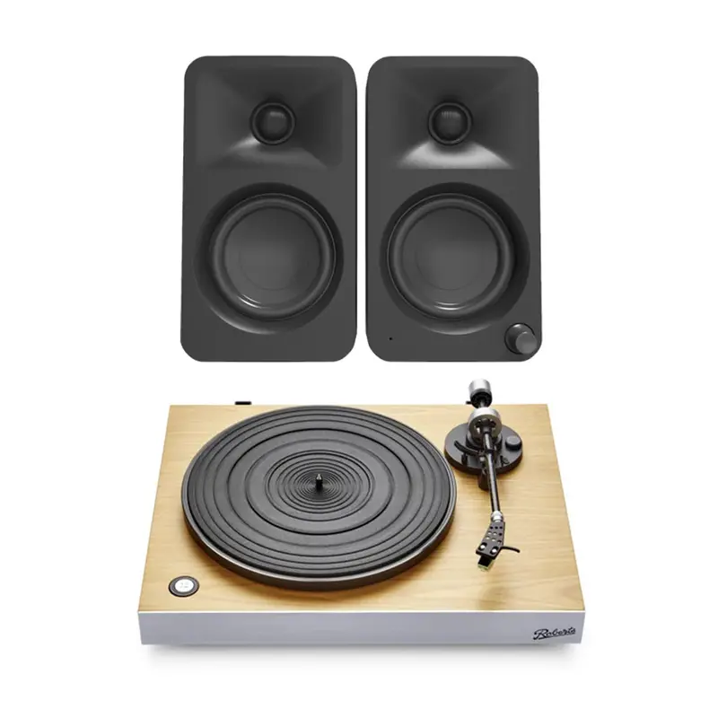 Roberts Stylus Luxe Turntable + Kanto Ora Black Desktop Speakers – Built-In Preamp, Bluetooth Enabled 1
