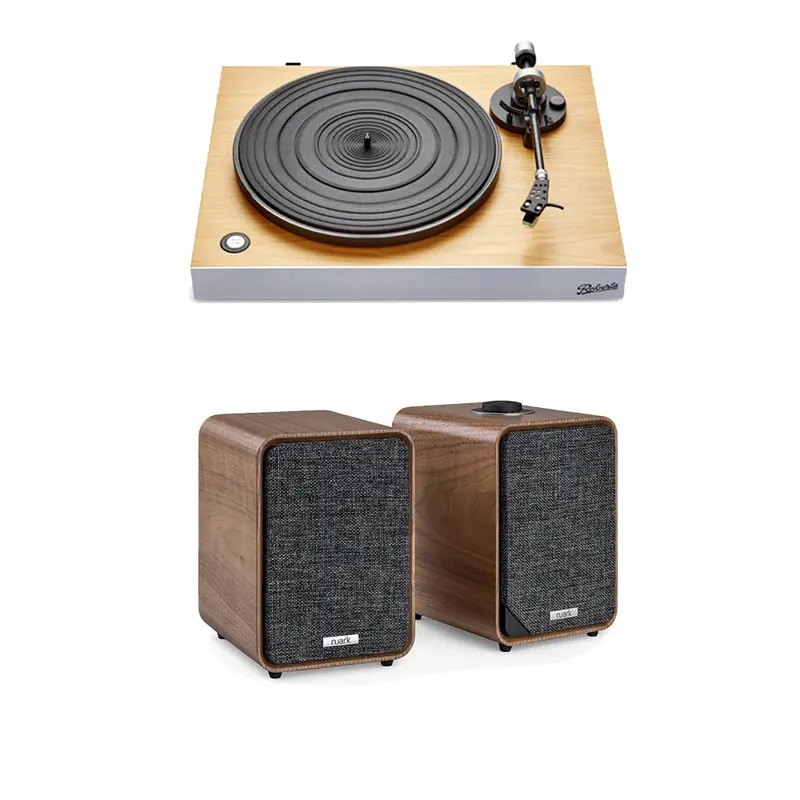 Roberts Stylus Luxe Turntable With Built-In Phono Preamp + Ruark Mr1 Mk3 Active Bluetooth Speakers – Walnut 1