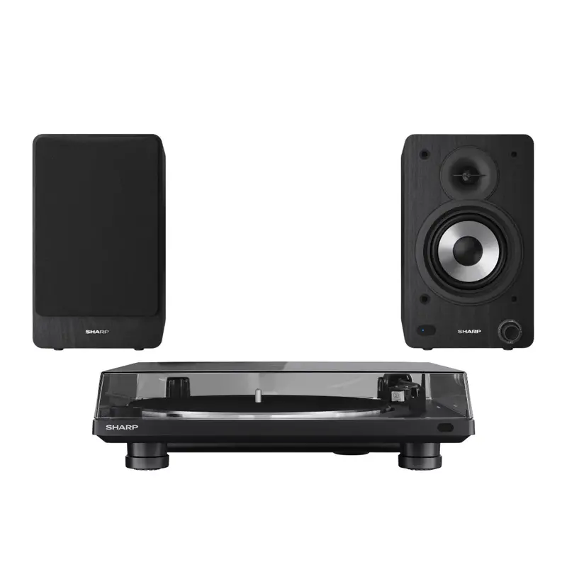 Sharp Rp-Tt100 Fully Automatic Bluetooth Turntable + Cp-Ss30 Bk Active Bookshelf Speakers – Black 1