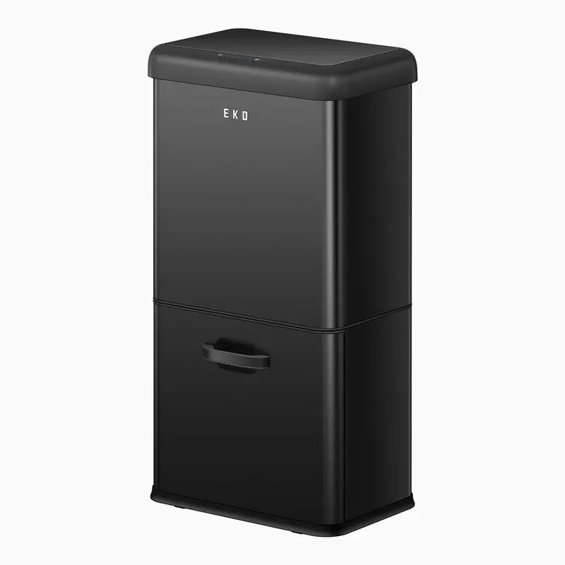 Vintage-Inspired Dual-Bin Motion-Sensor Trash Can – 32L + 18L Capacity – Matte Black 1