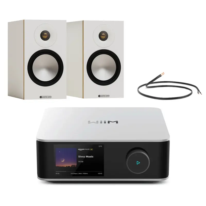 Wiim Amp Ultra Streaming Amplifier (Silver) + Monitor Audio Bronze 50 7G Bookshelf Speakers (White) 1