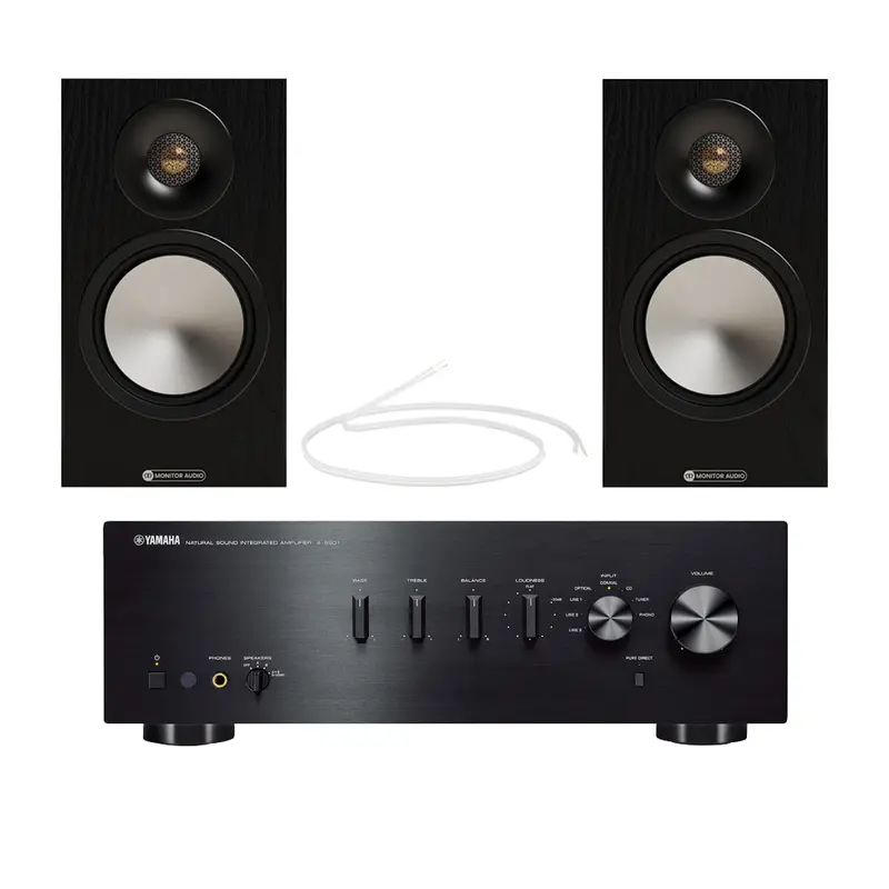 Yamaha As501 Integrated Amp + Monitor Audio Bronze 50 7G Bookshelf Speakers – Black Hi-Fi Set 1