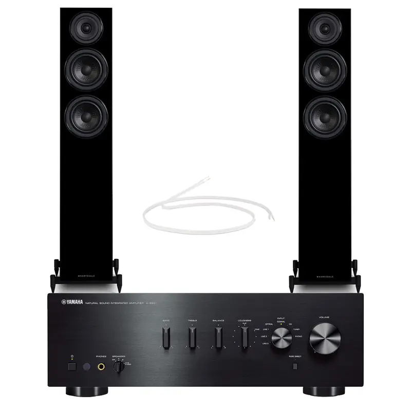 Yamaha As501 Integrated Amp + Wharfedale Diamond 12.3 Floorstanding Speakers – Black Hi-Fi Package 1
