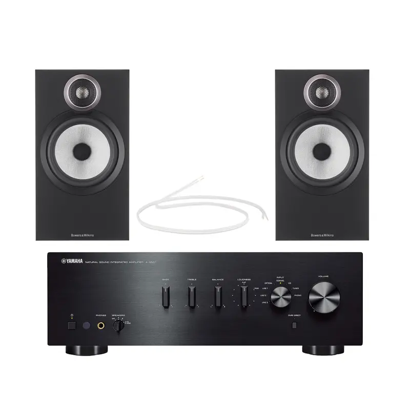 Yamaha As501 Integrated Amplifier + Bowers & Wilkins 606 S3 Standmount Speakers – Black Hi-Fi Set 1
